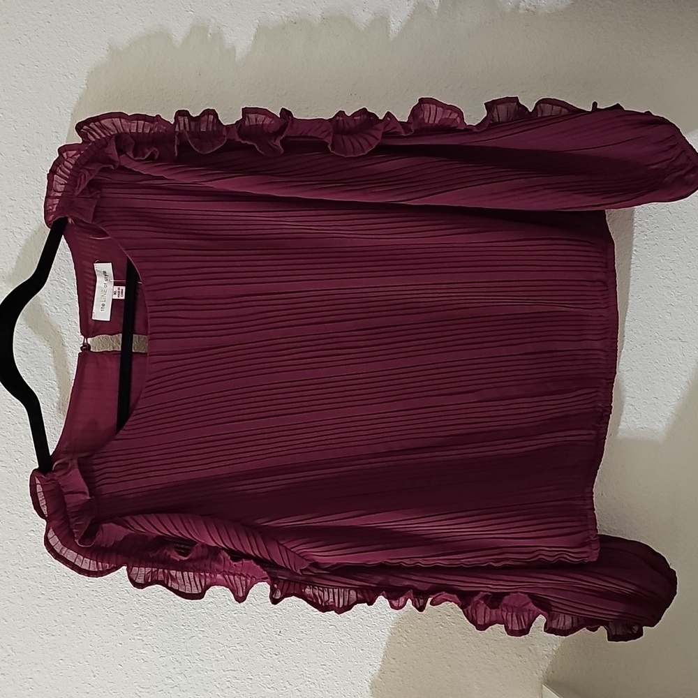 Burgundy Pleated Ruffle Blouse